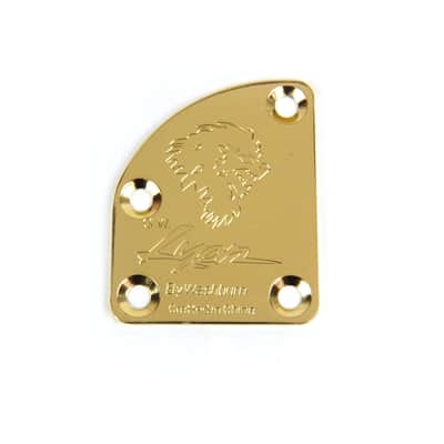 Asymmetrical Volute Neck Plate For bolt-on neck Guitars, Engraved Wolf Gold Plated image 2
