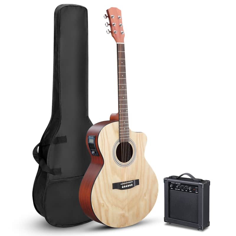 Cxxss 41-inch Willow panel guitar with matte binding, comes with a 15W amplifier, bag, tuner, strings and other accessories - Natural image 1