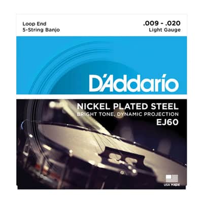 D'Addario EJ60 5-String Banjo, Nickel, Light, 9-20 Banjo Strings image 1