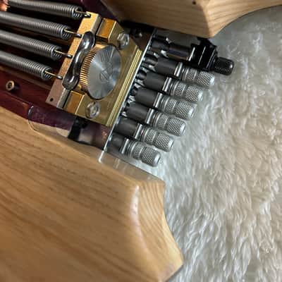 96 art Multiscale Headless 7 string Solidbody Guitar with Sophia Tremolo, Buckeye Burl, Ash, Purpleheart image 19