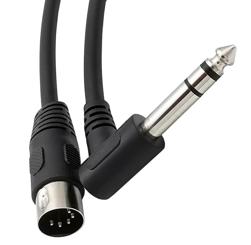 DIN 5 Pin to 6.35mm Adapter Cable; 8inch 90 Degree Angled 6.35mm 1/4" Male Jack Plug to 5PIN MIDI DIN Male TRS Stereo Audio Cable for Speaker, Amplifier, Mixe, MIDI Keyboard etc image 1