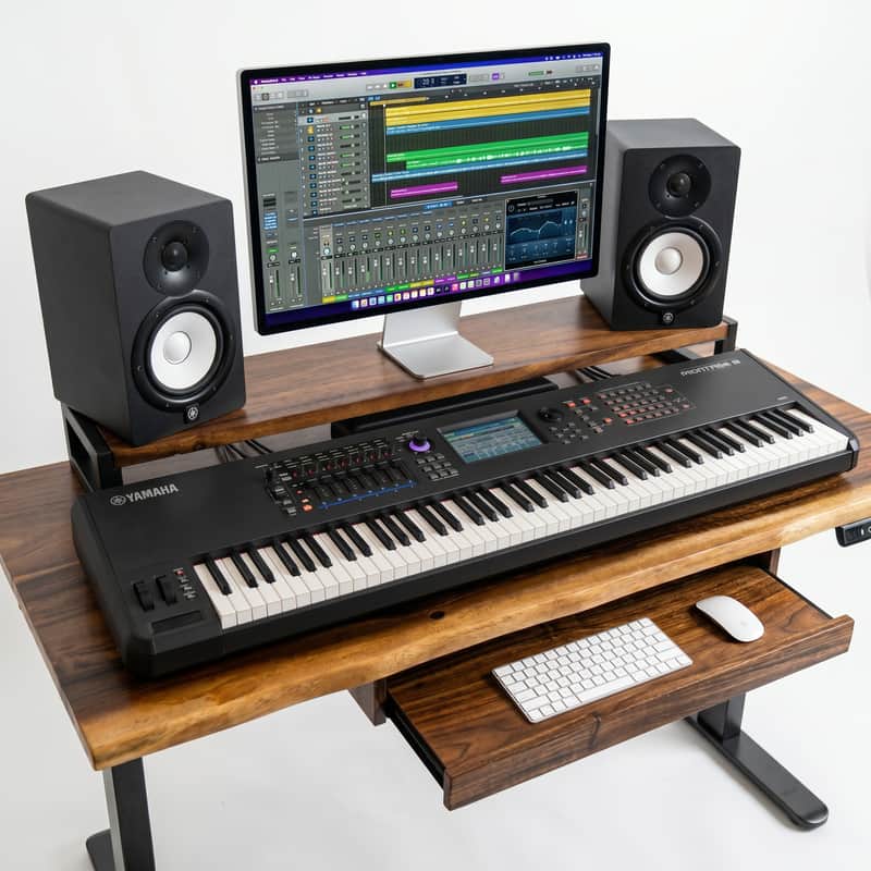 Height-Adjustable Walnut Home Studio Desk with Keyboard Tray Solid Wood  image 1