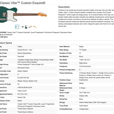 Squier Classic Vibe Custom Esquire Electric Guitar - Sherwood Green image 24
