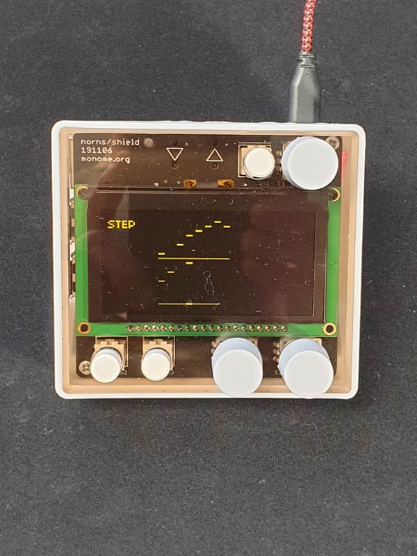 Complete Monome NORNS Shield Classic - white 3D printed case with