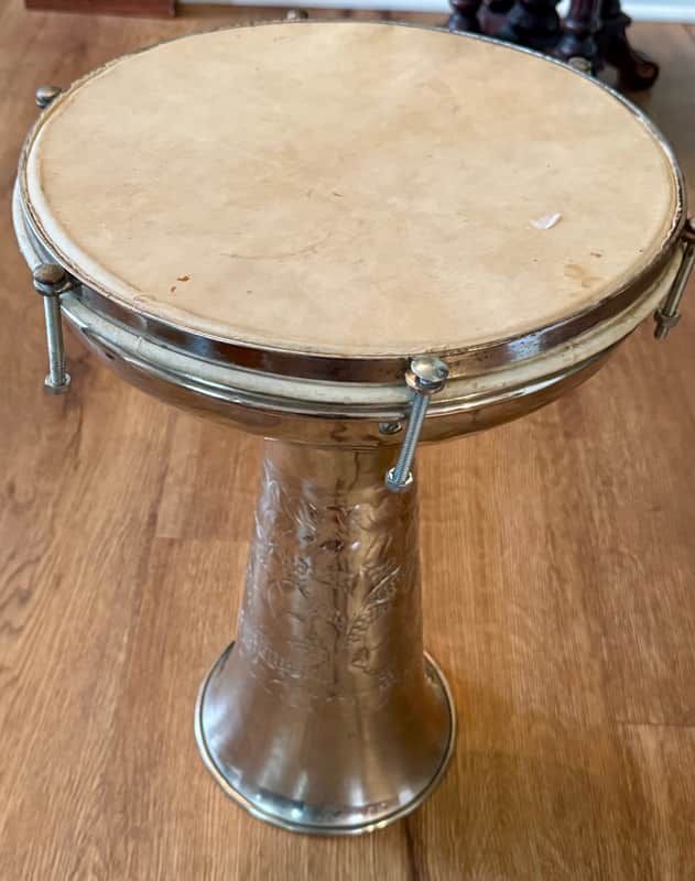 Vintage Aluminum Floral Darkuba Hand Drum 12" Read Description image 1