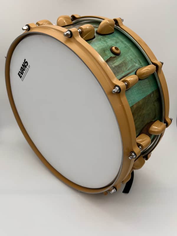 Maple wood stave MadCatdrums snare SM-008 2023 - Polished epoxy blue sky image 1