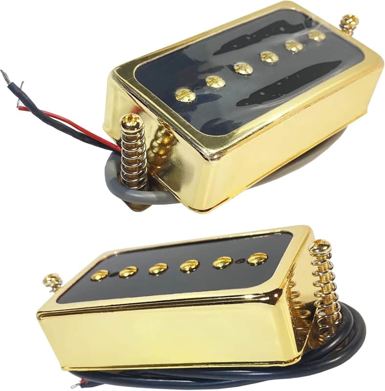 P90 Tone Pickups Set, Humbucker-sized Single Coil Neck Pick-up and Bridge Pick Up Loaded Rubber Magnets, as Replacement Parts for Standard-Humbucker Sized Pickup on Electric Guitar, Black Gold image 1