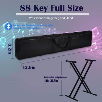 88 Key Digital Piano, Semi Weighted Electronic Keyboard Piano with Music Stand, Power Supply, Sustain Pedal, Stand, Bluetooth, Carrying Case, Headphones, USB-MIDI, Piano Lessons for Beginners image 2
