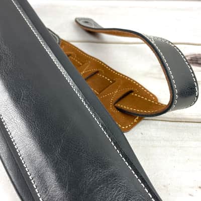 Walker and Williams C-22 Premium Black Signature Grain Leather 3" Wide Double Padded Guitar Strap For Acoustic, Electric, And Bass Guitars image 8
