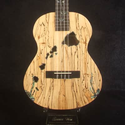 Handcrafted 5 String Baritone Ukulele, Spalted Maple, Taiwania, Vine Inlay, The Islands Soundhole, Soft-bag, Bruce Wei UG19-2341 image 7