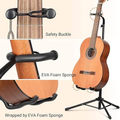 Guitar Stand Floor - Folding Universal Guitar Holder for Acoustic Electric Guitars Bass Guitar (Black) image 5