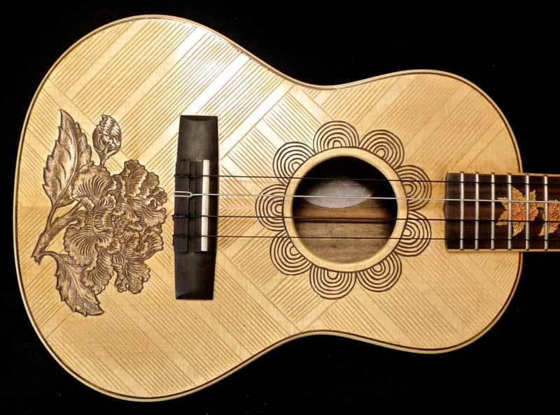 Blueberry Handmade Ukulele Floral Motif image 1