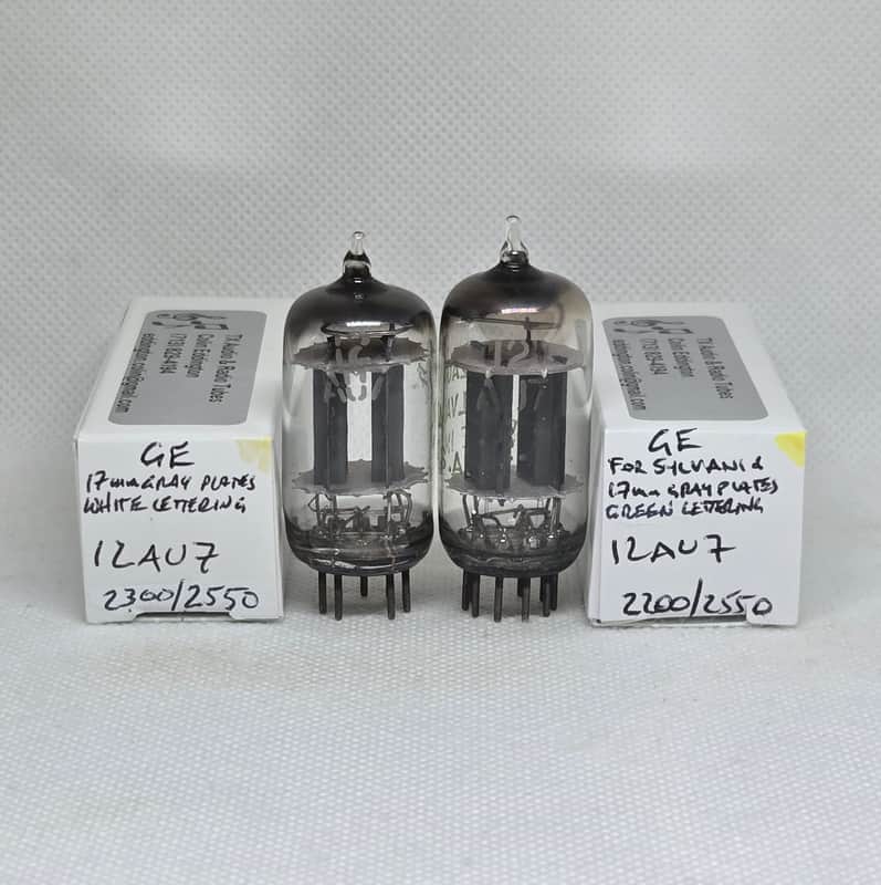 GE 12AU7 Gray Plate Well Matched (9.8%) Pair NOS ECC82 12AU7A image 1