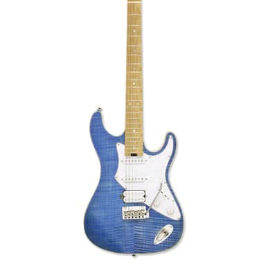 Aria 714-MKII-BKDM Fullerton, Flamed Maple Top, Poplar Body, Roasted Maple Neck, Turquoise Blue image 1