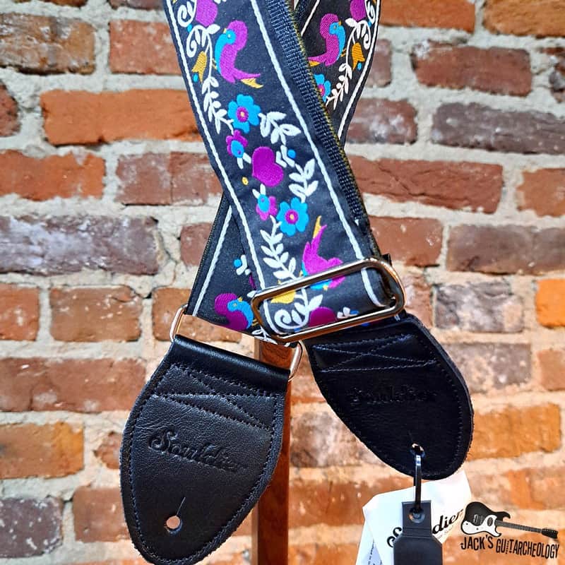 Souldier Seat Belt Guitar Strap - Lovebirds, Black image 1