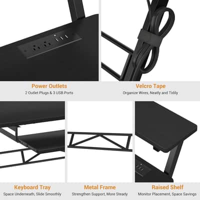 Music Production Studio Desk – Recording Workstation with Monitor Shelf, Keyboard Tray & Power Outlets image 5