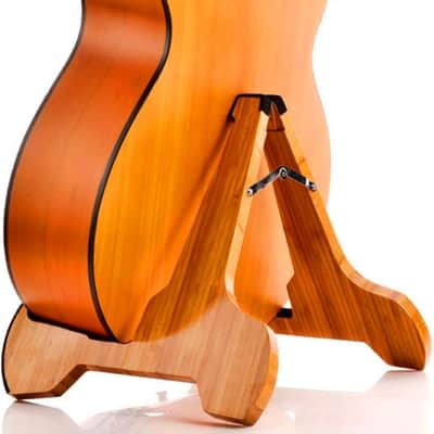 Guitar Stand Real Bamboo A-Frame Folding Thickened Universal, With Soft Leather Protection, Safe Non-Slip Portable Stringed Instrument Stand, For Acoustic, Classical, Electric Guitar, Bass… image 1