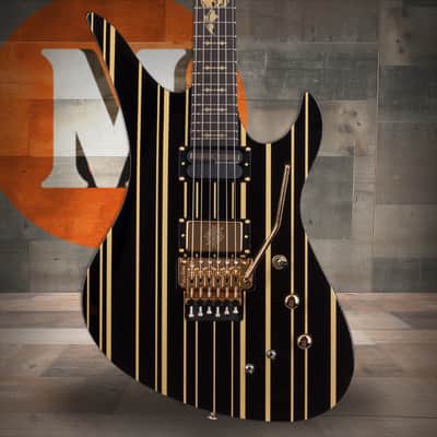 Schecter Synyster Custom-S Electric Guitar - Gloss Black with Gold Pinstripes (1742) image 1