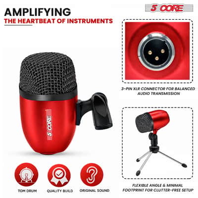 5 Core Conga Mic Snare Tom Set Professional XLR Cardioid Unidirectional Instrument Microphone Kit image 5