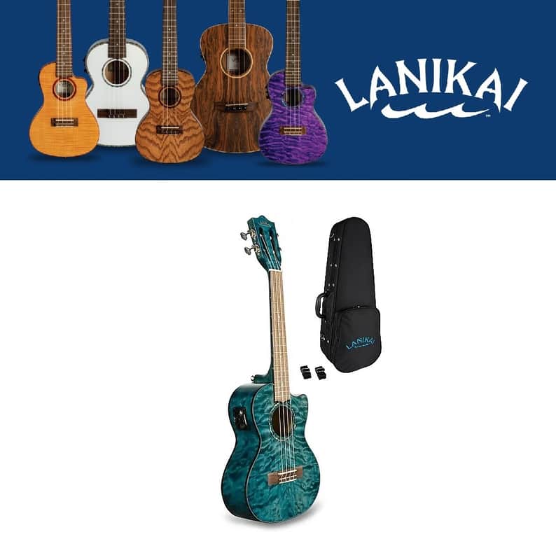 Lanikai Quilted Maple Blue Stain Tenor Acoustic/Electric Concert Ukulele +Case | Authorized Dealer image 1