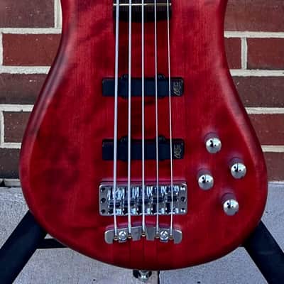 Warwick Pro Series Streamer Stage I 5-String, Burgundy Red Transparent Satin, Cherry Body, Flamed Maple Neck-Thru, Wenge Fretboard, MEC J/J Pickups, MEC 2-way Preamp, Gig Bag image 2