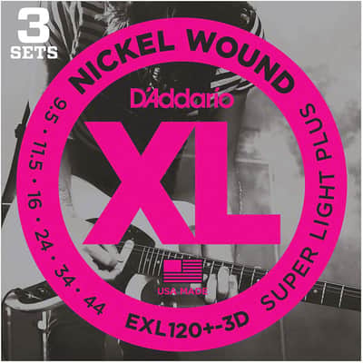 D'Addario EXL120+-3D Electric Guitar Strings, Super Light Plus, 9.5-44, 3 SETS image 1