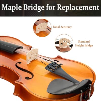 3/4 Violin Set For Beginners - Hand Carved Acoustic Violins Set - Fiddle Solidwood Kit with Hard Case, Two Bows, Tuner, Rosin, Shoulder Rest, Extra Strings image 3