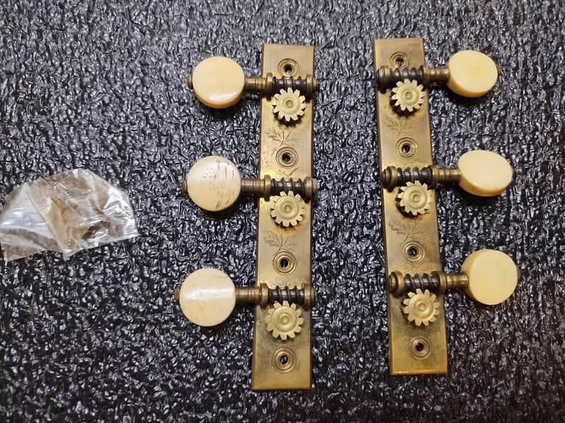 Vintage 1800's Gold/Brass Engraved Strip Tuners - 3/Side - Very Rare! image 1