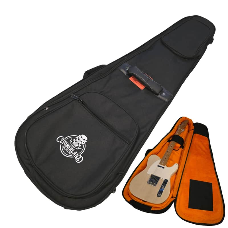 Cumberland Guitars - Embroidered Deluxe Teardrop Electric Guitar Case - Black / Orange image 1