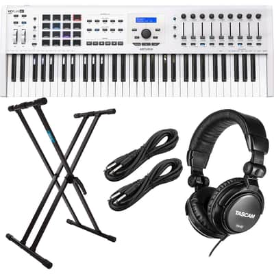 Arturia KeyLab MKII 61 White, Stand, (2) 1/4 Cables, Tascam TH02 Bundle