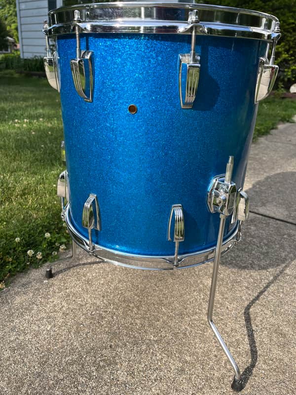 Ludwig No. 948 Classic 14x14" Floor Tom with Keystone Badge 1960 - 1968 Blue Sparkle image 1