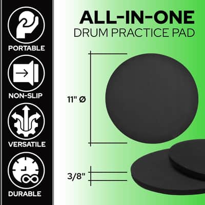 10 Drum Practice Pads + 6 Drum Sticks - Portable for Snare, Drum Kits - Non Slip for Stability - 11 Inch Round x 3/8 Inch Thick (10 Drum Pads + 6 Drum Sticks) image 2