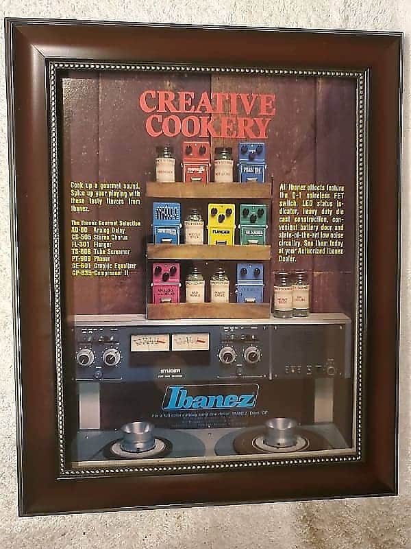 1980 Ibanez Guitars Color Promotional Ad Framed TS-808, FL-9, AD-80, PT-909 Pedals Original image 1