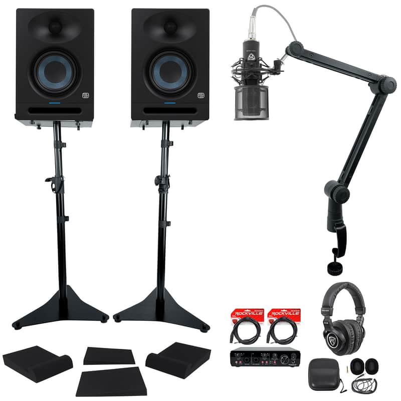 Pair Presonus Studio 5 Active 5" Studio Monitors+Interface+Mic+Headphones+Stands image 1