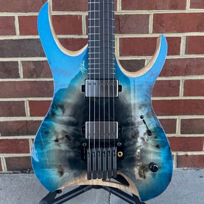 Mayones Hydra Elite PRO 6, Supernova Blue Gloss, 3A Eye Poplar Top, Swamp Ash Body, 5pc Wenge/Purpleheart Neck, Ebony Fretboard, CSL Sophia Tremolo, Velvetrone Ironside + Solium Pickups, Mayones Hybrid Case image 1