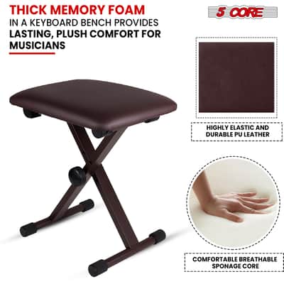 5 Core Keyboard Bench 2 Inch Padded Cushioned Piano Stool Height Adjustable 19" Guitar Seat Portable image 2