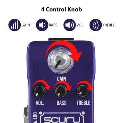 SCURU Blue Overdrive Guitar/Bass Effect Pedal GAIN/VOL/BASS/TREBLE Powerful EQ Made By Caline image 5