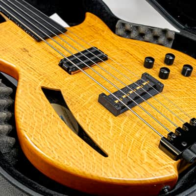 2017 Chris Larkin ASAP DB5 5-String Fretless Headless Bass Guitar w/ 330 Year Old Figured Irish Oak Top, Alumitone Humbucker, RMC Bass Excellence Piezo System, 32” Scale image 3