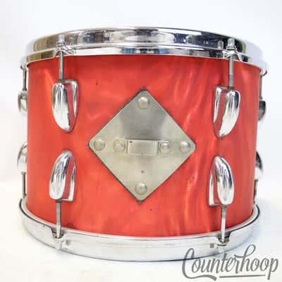 Slingerland 12x8"Red Satin Flame Pearl COB Brass Tom Drum Vintage 60s Sound King image 4