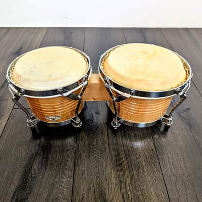 Vintage Latin Style Siam Oak Wood Bongos Hand Drum Percussion Natural Gloss Lacquer Shell Traditional Afro Cuban Rims Chrome Professional Grade image 7