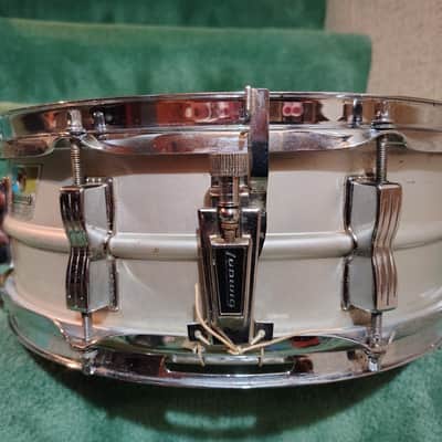 Ludwig No. 404 Acrolite 5x14" 8-Lug Aluminum Snare Drum with Pointed Blue/Olive Badge 1969 - 1979 - Matte Aluminum image 2