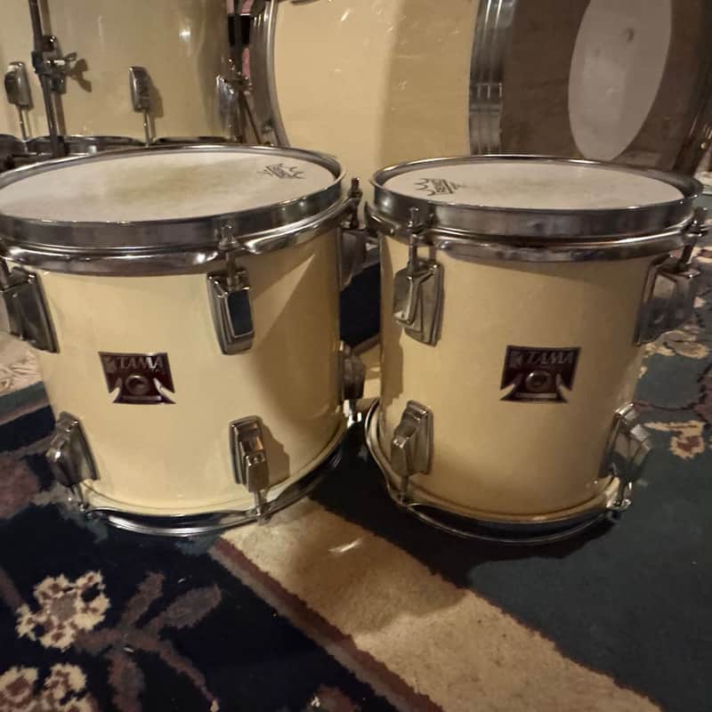 Tama Swingstar 10" & 8" Rack Toms 1980s White - MIJ Red T-Badge image 1