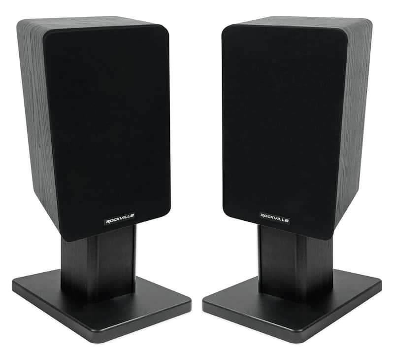 2) Rockville RockShelf 54B Black 5.25" Home Bookshelf Speakers+8" Speaker Stands image 1