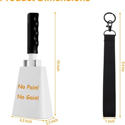 Cow Bell, 2 Pack Cheering Cowbells for Sporting Events, 10 Inch Large Cow Bells Noise Makers, Solid White Steel Hand Bell Chimes Alarm for Football Games, School, Percussion Musical Instruments image 2