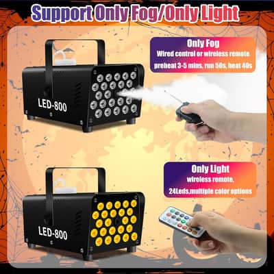 Fog Machine 24 Colorful Led Lights & 4 Strobe Effects - Smoke 800W 2000Cfm With 1 Wired Receiver And 2 Wireless Remote Controls Perfect For Halloween Party Wedding Dj Stage Club image 3