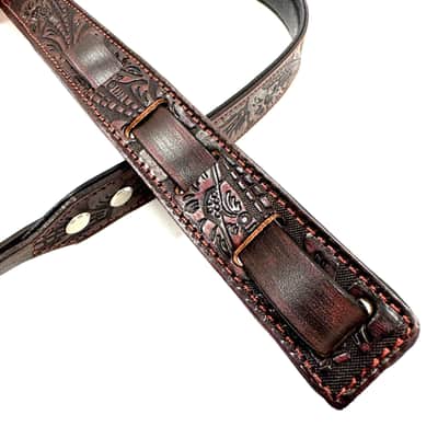 Walker And Williams M-22-RD Mahogany Red Leather Premium Padded Mandolin Strap With Live Oak Design image 6