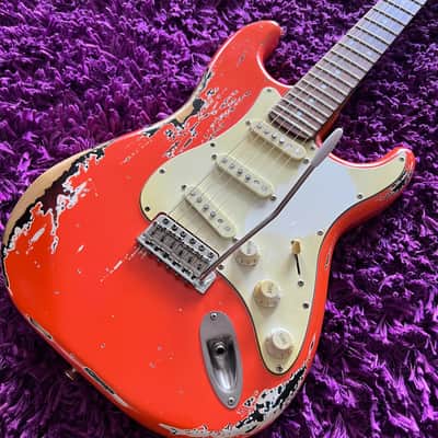 Relic'd Fender Style Stratocaster Fiesta Red Over Sunburst (Unknown Manufacturer) image 2