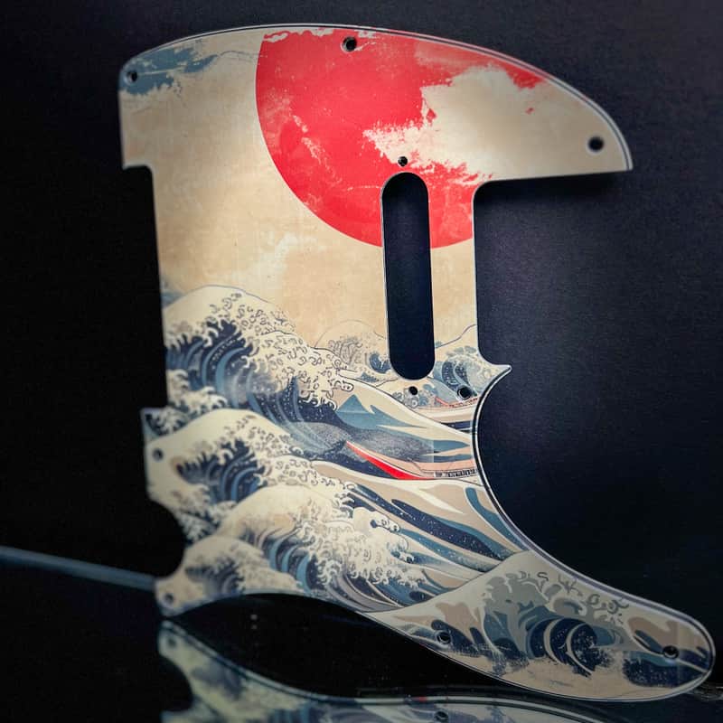 Miraculum Workshop Tele-Style 8-Hole Pickguard – Japanese Waves Red Sun Bild 1