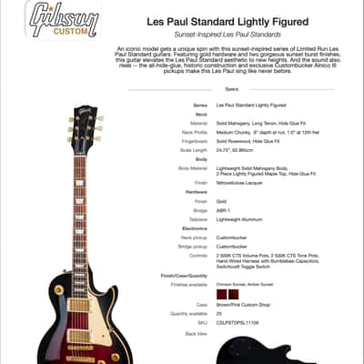 Gibson Custom Shop Les Paul "Crimson Sunset Series" Historic Collection - Limited Edition of 25 & unplayed image 16