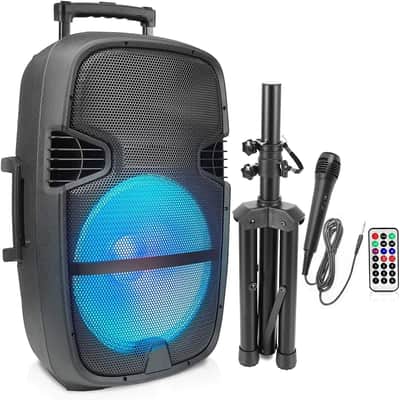 Portable Bluetooth Speaker System - 1000W Outdoor Bluetooth Speaker System w/Microphone in, Party Lights, USB SD Card Reader, FM Radio, Wheels - Remote Control, Tripod, BLACK,BLUE image 1